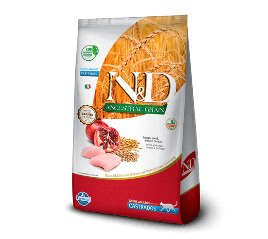 N&D - Ancestral grain gato adulto castrado (Pollo y granada)